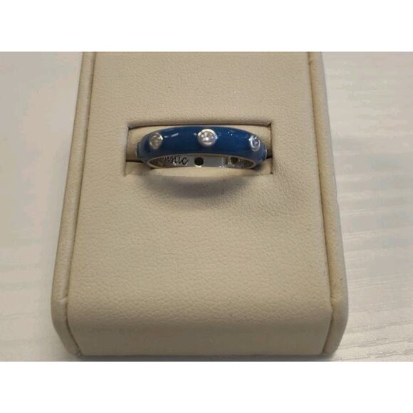 925 Sterling Silver C Z Blue Enamel Band Ring Size 7 "Optimistic" Engraved Insid - Picture 5 of 5